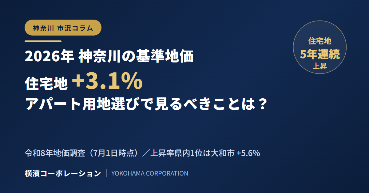 2026年 神奈川の基準地価は住宅地3.1%上昇 ― アパート用地選びで見るべきことは？
